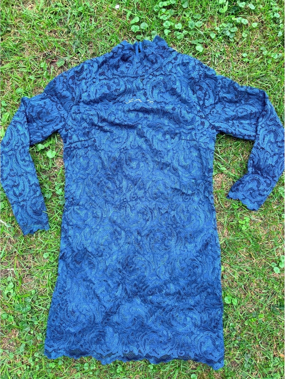 Dark teal Live by Isaac Mizrahi lace dress mock neck